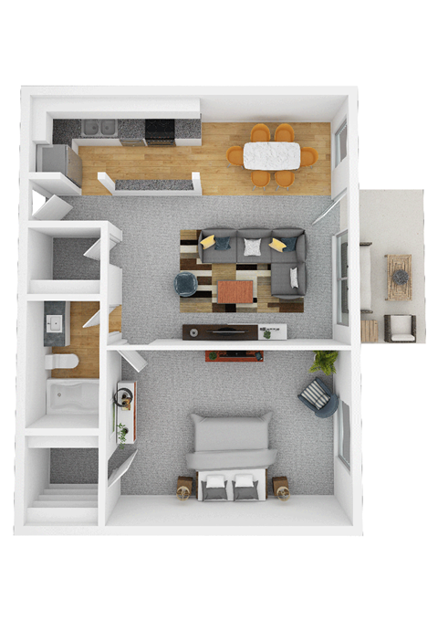 Floor plan for 1 bed, 1 bath, 752 sqft